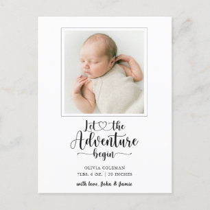 Adventure Begins Foto Birth Ankündigungspostkarte