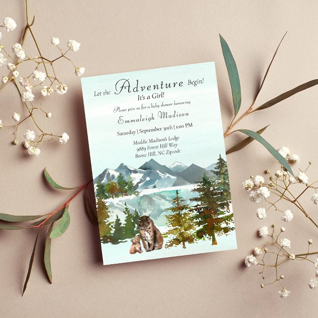 Adventure Begins Girl Lynx Rustic Baby Dusche Einladung (Von Creator hochgeladen)