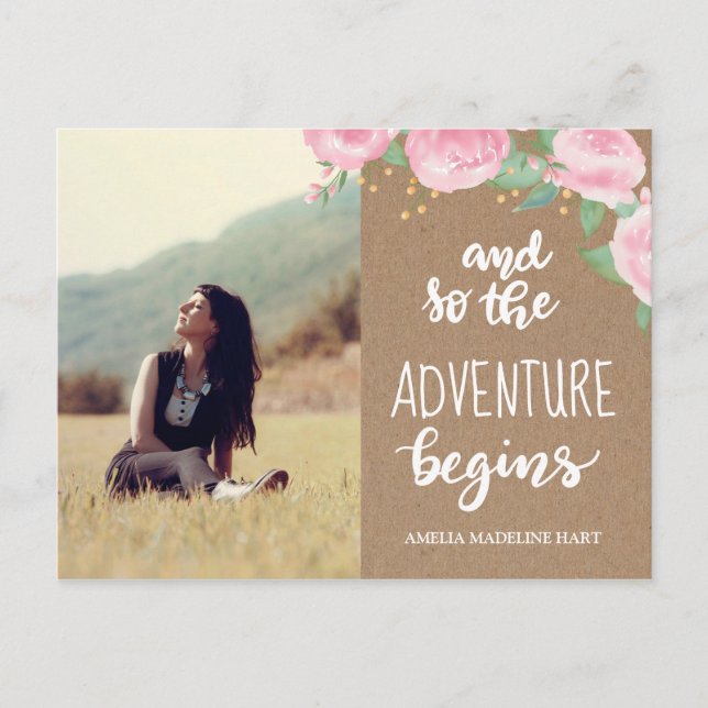 Adventure Begins Graduate | Save the Date Foto Postkarte (Vorderseite)