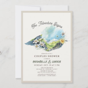 Adventure Begins Mountain Range Couples Dusche Einladung