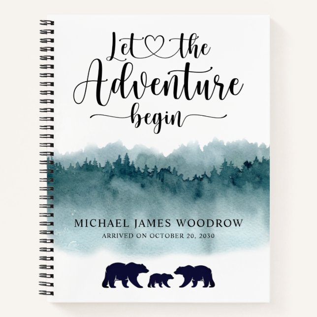 Adventure Begins Mountains Bears Baby Journal Notizbuch (Vorderseite)
