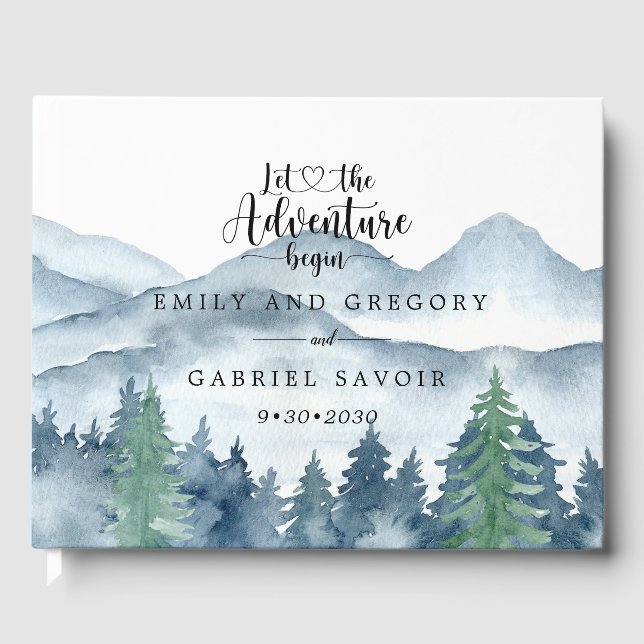 Adventure Begins Rustic Forest Wedding Guest Book Gästebuch (Vorderseite)