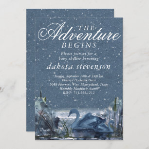 Adventure Begins Rustic Snowy Blue Baby Showdusc Einladung