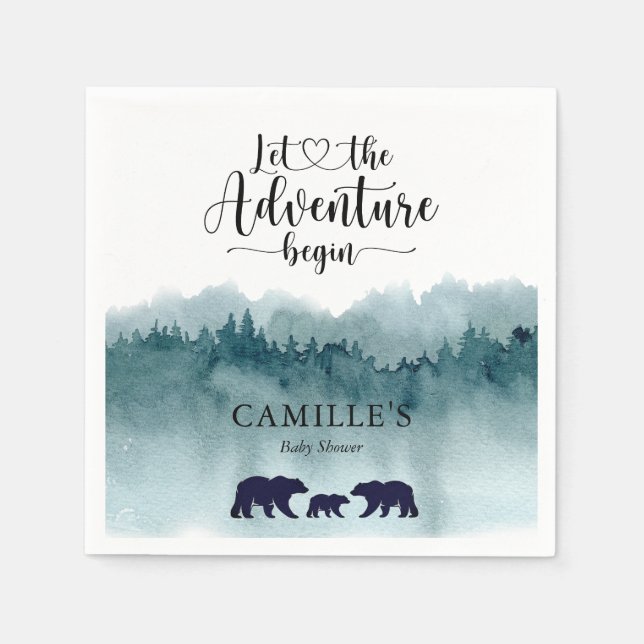 Adventure Begins Watercolor Mountains Bears Serviette (Vorderseite)