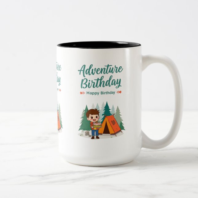 Adventure Birthday Camping Kids Art Zweifarbige Tasse (Rechts)