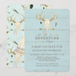 Adventure Boy Baby Shower Teepee Wood Arrows Deer Einladung