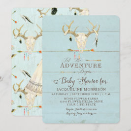Adventure Boy Baby Shower Teepee Wood Arrows Deer Einladung