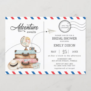 Adventure Brautparty Travel Voyage Postage Mail Einladung