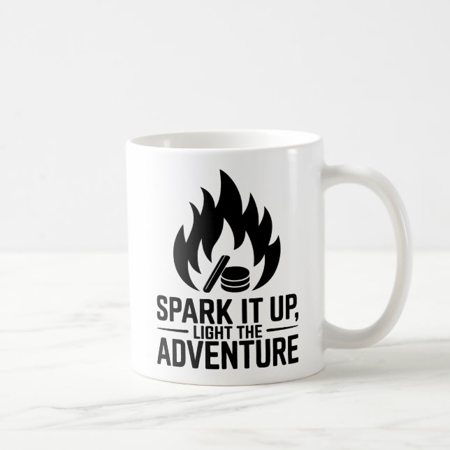 Adventure Campfire Firewood Flame Außenbereich Gra Kaffeetasse (Rechts)