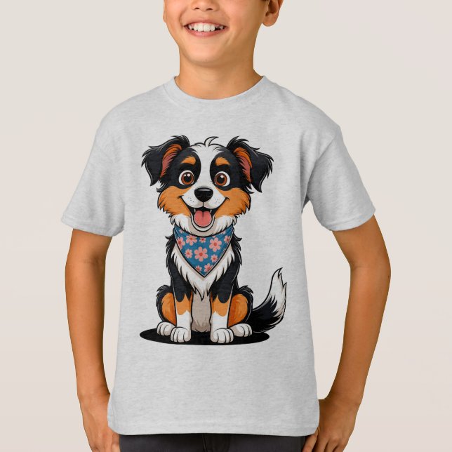 Adventure-Cartoon-Puppy mit Blumenbanane T-Shirt (Vorderseite)