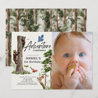 Adventure Continues Bear Forest 1. Geburtstag Foto Einladung