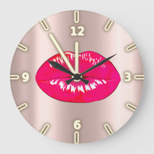 Adventure Cool Trendy Rose Gold Lips Große Wanduhr