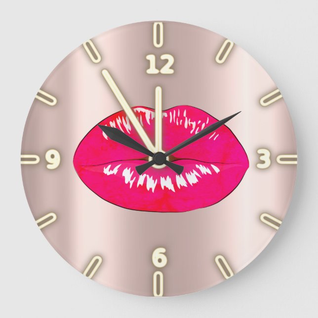 Adventure Cool Trendy Rose Gold Lips Große Wanduhr (Vorderseite)