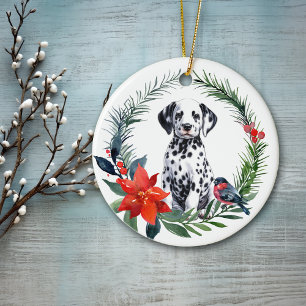 Adventure Dalmatiner Puppy Watercolor Poinsettia Keramik Ornament