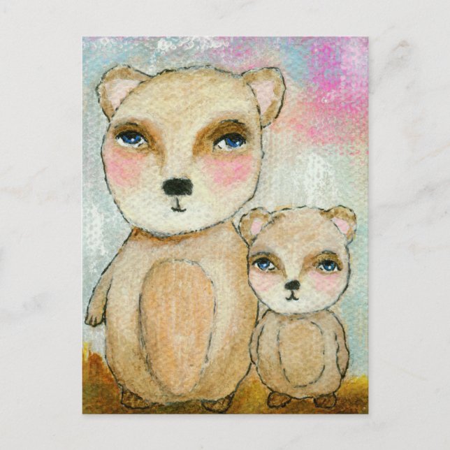 Adventure Day Whimsical Woodland Bears Art Postkarte (Vorderseite)
