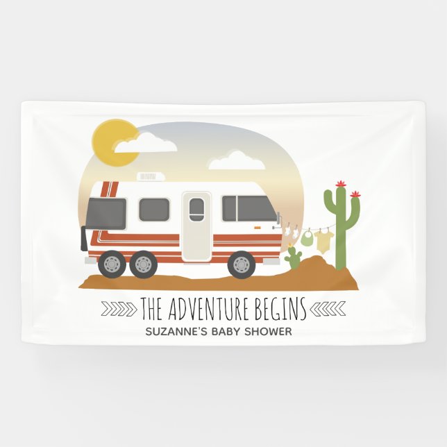 Adventure Desert Motorhome Neutral Baby Dusche Banner (Horizontal)