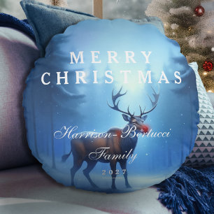 Adventure Editable Winter Wonderland Weihnachten Rundes Kissen