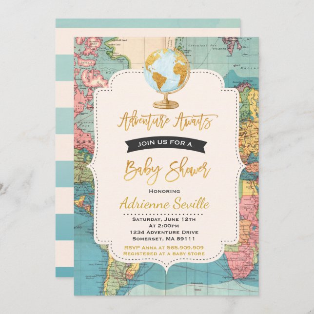 Adventure erwartet Baby Shower Einladung Karte Dus (Vorne/Hinten)