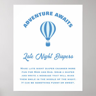 Adventure erwartet Baby Shower Spate Night Diapers Poster
