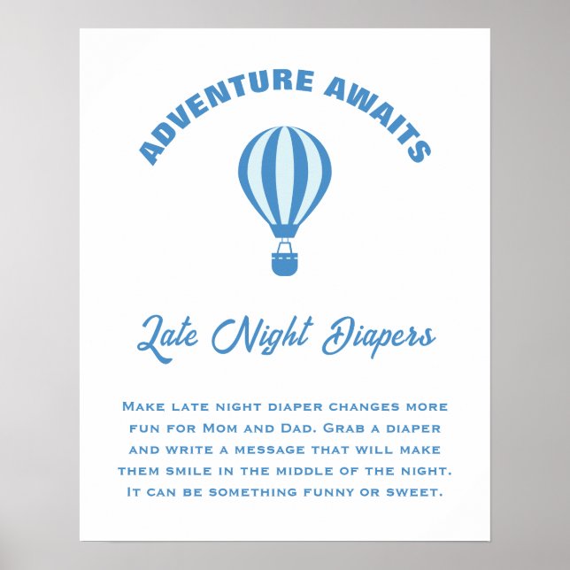 Adventure erwartet Baby Shower Spate Night Diapers Poster (Vorne)