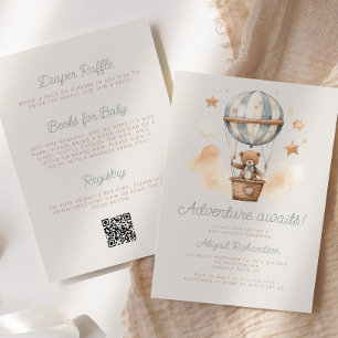 Adventure erwartet Bär QR Code Boy Baby Shower Einladung