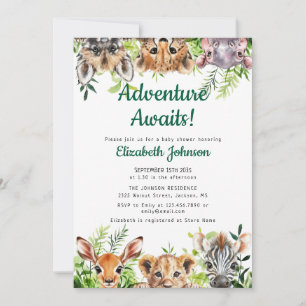 Adventure erwartet Safari Animals Baby Shower Einladung