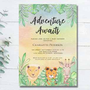 Adventure erwartet Safari Animals Baby Shower Einladung