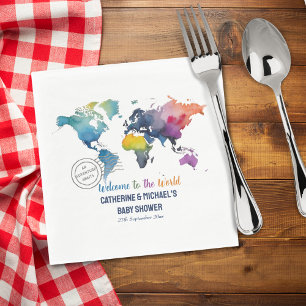 Adventure erwartet World Map Travel Baby Shower Serviette