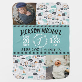 Adventure Express Birth Stats Baby Blanket Babydecke