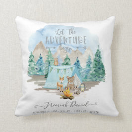Adventure Forest Animals Camp Baby Boy Birth Stats Kissen