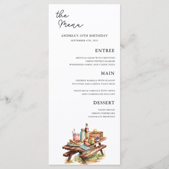 Adventure Forest Camper Geburtstag Menükarte (Vorderseite)