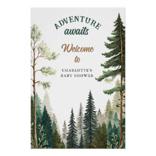 Adventure Forest Rustic Baby Dusche Begrüßungszeic Poster