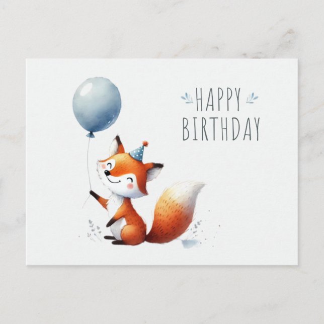 Adventure Fox mit Ballon Birthday Card Postkarte (Vorderseite)
