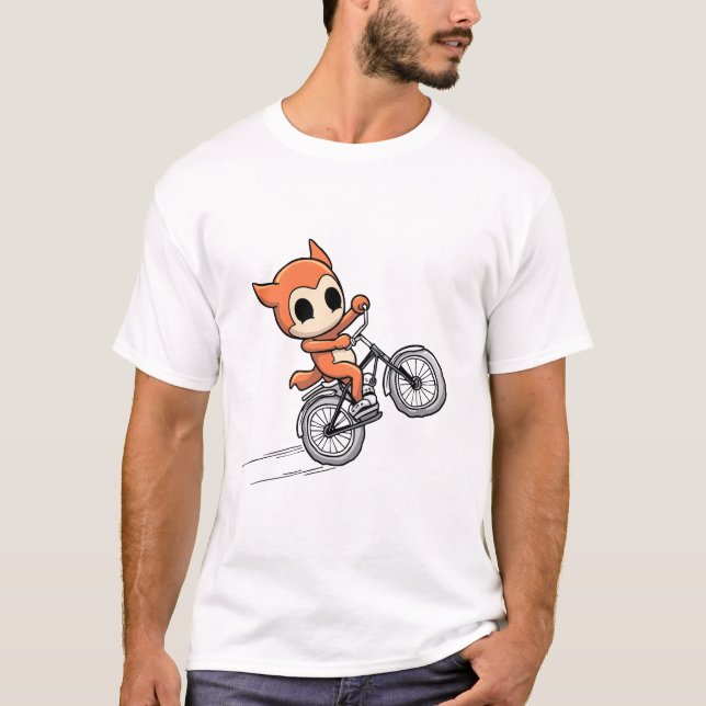 Adventure Fox Rider - Niedlicher Cartoon Bike Desi T-Shirt (Vorderseite)