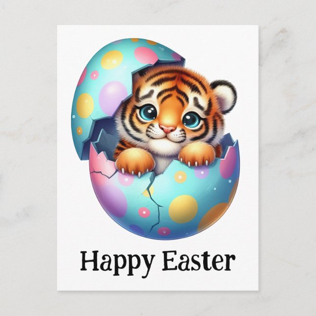 Adventure Funny Niedlich Easter Baby Tiger Postkarte (Vorderseite)