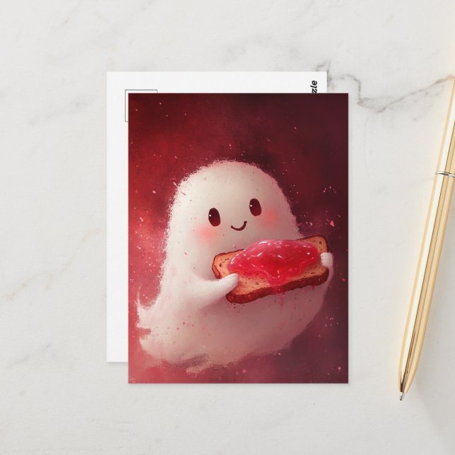 Adventure Ghost mit Toast und Jam Postkarte (Vorderseite/Rückseite Beispiel)