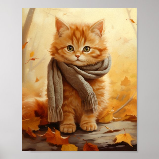 Adventure Ginger Kitten with Scarf - Herbstposter Poster (Vorne)