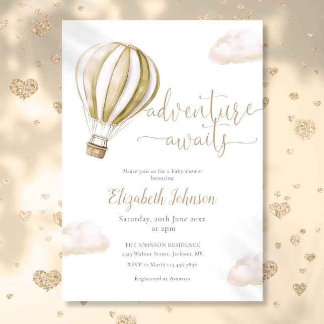 Adventure Hot Air Ballon Neutral Baby Dusche Einladung (Adventure Hot Air Balloon Neutral Baby Shower Invitation)