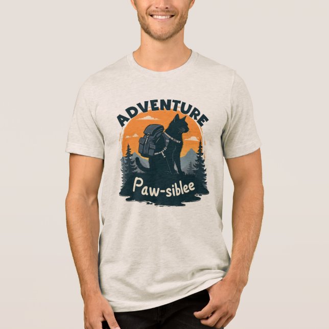 Adventure Is Paw-sible Black Cat Hiker Backpack Tri-Blend Shirt (Vorderseite)