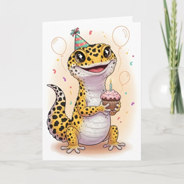 Adventure Leopard Gecko Birthday Card Karte (Vorderseite)