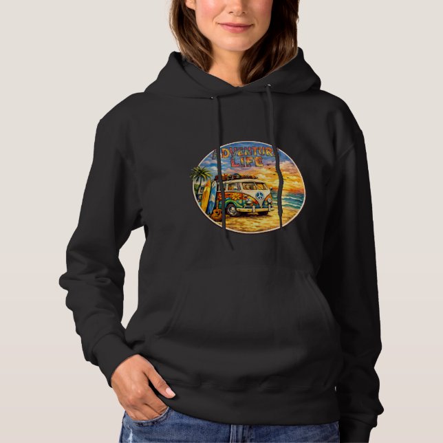 Adventure Life Retro Hippie Beach Sunset Graphic Hoodie (Vorderseite)