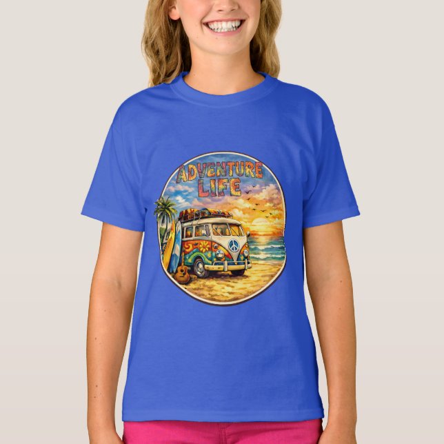 Adventure Life Retro Hippie Beach Sunset Graphic  T-Shirt (Vorderseite)
