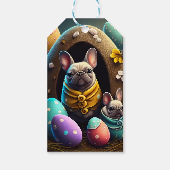 Adventure Mops mit Ostereiern Ein festlicher und N Geschenkanhänger (Vorderseite)