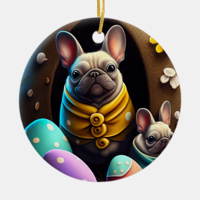 Adventure Mops mit Ostereiern Ein festlicher und N Keramik Ornament (Vorne)