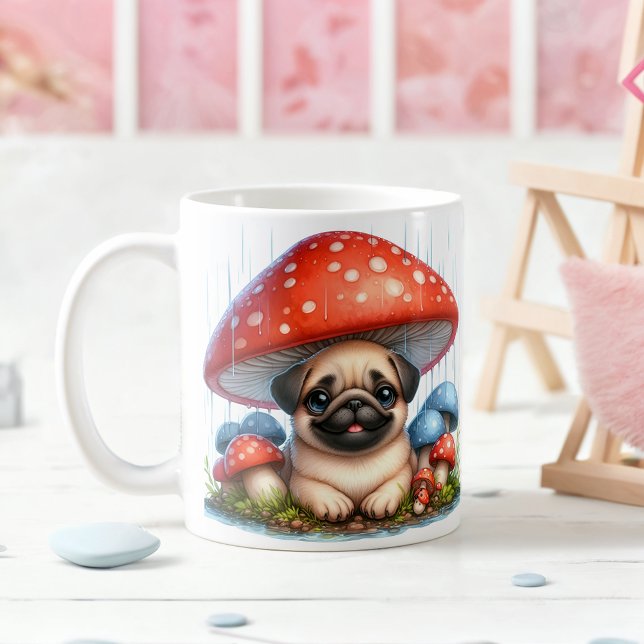 Adventure Mops Puppy under Mushroom Regenschirm Kaffeetasse (Von Creator hochgeladen)