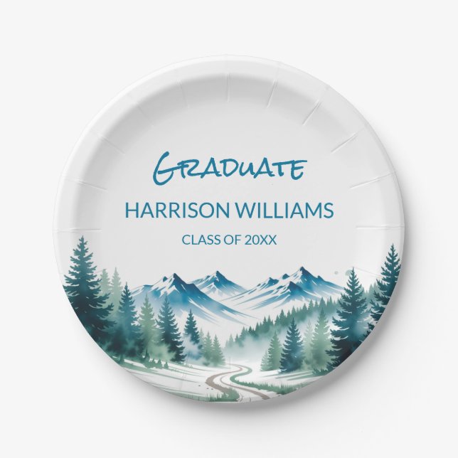 Adventure Mountain Graduation Party Decor Pappteller (Vorderseite)
