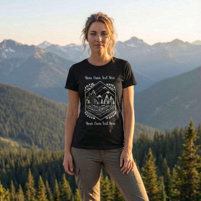 Adventure Mountain Hexagon Nature Your Text T-Shirt (Adventure Mountain Hexagon Tee: Hit the trail! Your Text makes this hiker look uniquely yours.)