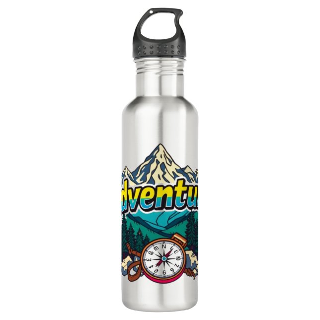 Adventure Mountain – Outdoor Hiking Nature Design  Edelstahlflasche (Vorderseite)