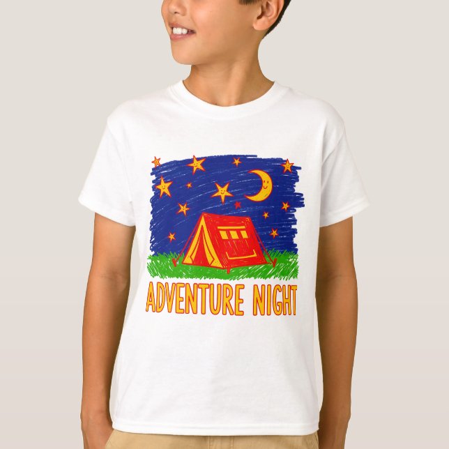 Adventure Night Camping Tent Kids Drawing T-Shirt (Vorderseite)