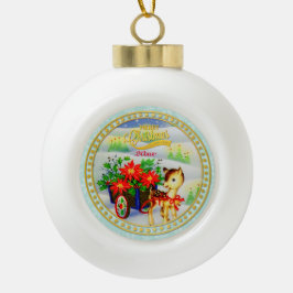Adventure Park Vintage Weihnachten Rentier & Blume Keramik Kugel-Ornament